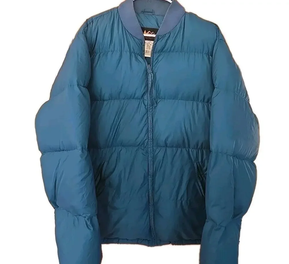 Vintage 90's REI Zipped Pockets Down Full Zip Puffer Jacket Blue Sz Large Tall